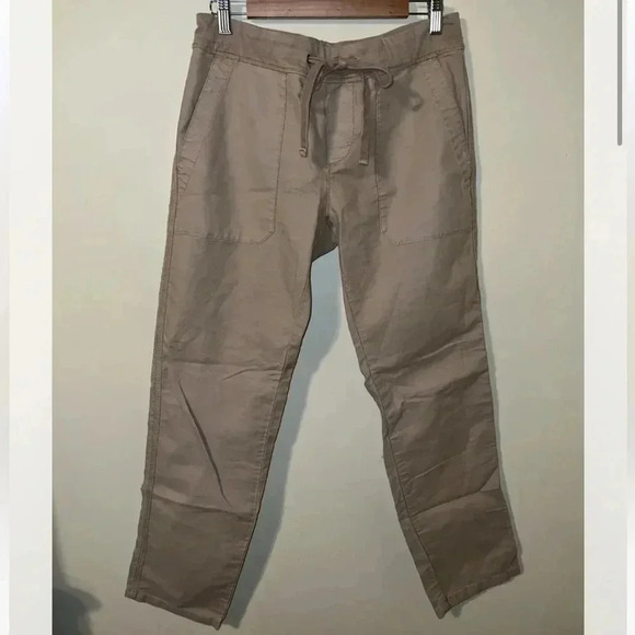 Hanna Andersson Linen Blend Pants Sz 8 Tan Drawstring Waist - Picture 1 of 3